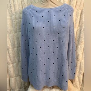 Talbots blue and navy polka doted sweater size large petite